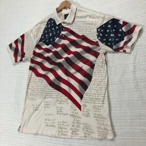 Cotton Traders Sport Patriotic Polo‎ Shirt American Flag Declaration Print XL